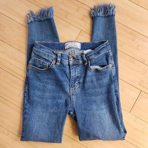 Free People Distressed High Rise Jeans with Frayed Hem Size 26 stretchy